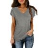 image:imageWIHOLL Womens Tops V Neck Summer Petal Sleeve Casual TshirtsGrey