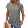 image:imageWIHOLL Womens Tops V Neck Summer Petal Sleeve Casual TshirtsGrey