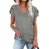 image:imageWIHOLL Womens Tops V Neck Summer Petal Sleeve Casual TshirtsGrey