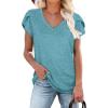 image:imageWIHOLL Womens Tops V Neck Summer Petal Sleeve Casual TshirtsGreygreen