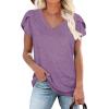image:imageWIHOLL Womens Tops V Neck Summer Petal Sleeve Casual TshirtsLavender