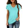 image:imageWIHOLL Womens Tops V Neck Summer Petal Sleeve Casual TshirtsLightgreen