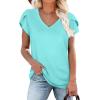image:imageWIHOLL Womens Tops V Neck Summer Petal Sleeve Casual TshirtsLightgreen