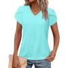 image:imageWIHOLL Womens Tops V Neck Summer Petal Sleeve Casual TshirtsLightgreen