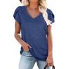 image:imageWIHOLL Womens Tops V Neck Summer Petal Sleeve Casual TshirtsNavy