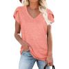 image:imageWIHOLL Womens Tops V Neck Summer Petal Sleeve Casual TshirtsPink