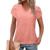 image:imageWIHOLL Womens Tops V Neck Summer Petal Sleeve Casual TshirtsPink