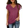 image:imageWIHOLL Womens Tops V Neck Summer Petal Sleeve Casual TshirtsPurple