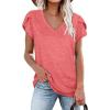 image:imageWIHOLL Womens Tops V Neck Summer Petal Sleeve Casual TshirtsRed