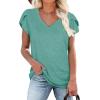 image:imageWIHOLL Womens Tops V Neck Summer Petal Sleeve Casual TshirtsSeagreen