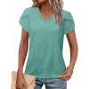 image:imageWIHOLL Womens Tops V Neck Summer Petal Sleeve Casual TshirtsSeagreen