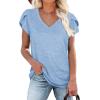 image:imageWIHOLL Womens Tops V Neck Summer Petal Sleeve Casual TshirtsSkyblue