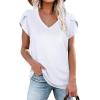 image:imageWIHOLL Womens Tops V Neck Summer Petal Sleeve Casual TshirtsWhite
