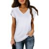 image:imageWIHOLL Womens Tops V Neck Summer Petal Sleeve Casual TshirtsWhite