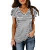 image:imageWIHOLL Womens Tops V Neck Summer Petal Sleeve Casual TshirtsZ0striped Black