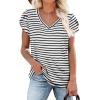 image:imageWIHOLL Womens Tops V Neck Summer Petal Sleeve Casual TshirtsZ0striped Black