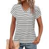 image:imageWIHOLL Womens Tops V Neck Summer Petal Sleeve Casual TshirtsZ0striped Black
