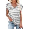 image:imageWIHOLL Womens Tops V Neck Summer Petal Sleeve Casual TshirtsZ0striped Grey