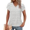image:imageWIHOLL Womens Tops V Neck Summer Petal Sleeve Casual TshirtsZ0striped Grey