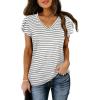 image:imageWIHOLL Womens Tops V Neck Summer Petal Sleeve Casual TshirtsZ0striped Grey