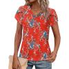 image:imageWIHOLL Womens Tops V Neck Summer Petal Sleeve Casual TshirtsZ2floral Red