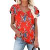 image:imageWIHOLL Womens Tops V Neck Summer Petal Sleeve Casual TshirtsZ2floral Red
