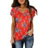 image:imageWIHOLL Womens Tops V Neck Summer Petal Sleeve Casual TshirtsZ2floral Red