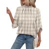 image:imageWIHOLL 34 Length Sleeve Womens Tops Mock Neck Pleated Front Blouses for Women Dressy Casual Spring Summer OutfitsBrown Stripes