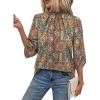 image:imageWIHOLL 34 Length Sleeve Womens Tops Mock Neck Pleated Front Blouses for Women Dressy Casual Spring Summer OutfitsEthnic