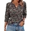 image:imageWIHOLL 34 Length Sleeve Womens Tops with Button Cuffs Dressy Casual V Neck Summer Outfits Early Fall Fashion Spring Clothes01  Black Floral Print