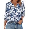 image:imageWIHOLL 34 Length Sleeve Womens Tops with Button Cuffs Dressy Casual V Neck Summer Outfits Early Fall Fashion Spring Clothes01  Blue Floral Print