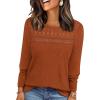 image:imageWIHOLL Blouses for Women Dressy Casual Lace Spring Long Sleeve Shirts 2026 Trendy Sweaters Waffle Knit Beach Vacation ClothesBcaramel