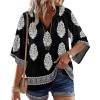 image:imageWIHOLL Boho Tops for Women Summer Spring 34 Sleeve Dressy Fashion V Neck Casual 2026 Business Beach Plus Size Resort BlousesAmulti Black