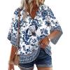 image:imageWIHOLL Boho Tops for Women Summer Spring 34 Sleeve Dressy Fashion V Neck Casual 2026 Business Beach Plus Size Resort BlousesEthnic Floral