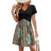 image:imageWIHOLL Dresses for Women 2026 Casual Summer V Neck Babydoll Dress Short Sleeve Fashion Beach Vacation ClothesBlack Ethnic
