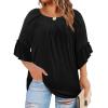 image:imageWIHOLL Plus Size Tops for Women 34 Length Sleeve Blouses Dressy Casual Tshirts Shirts Fahion Summer OutfitsBlack