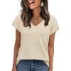image:imageWIHOLL Short Sleeve Sweater for Women V Neck Trendy Summer Tops 2026 Beach Vacation Clothes Travel Business Casual OutfitsApricot White