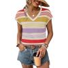 image:imageWIHOLL Short Sleeve Sweater for Women V Neck Trendy Summer Tops 2026 Spring Fashion Clothing Business Casual OutfitsZ  Multicolored Stripes