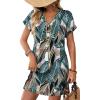 image:imageWIHOLL Summer Dresses for Women with Sleeves Midi Dress Button Down Beach Vacation Casual Dresses Fashion ClothingTropical Leaves