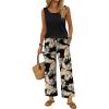 image:imageWIHOLL Two Piece Sets for Women Summer Spring Outfits Tank Square Neck Sleeveless Travel Vacation Lounge Wide Leg Pants SetBlack Beige Tropical Leaves