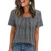 image:imageWIHOLL Women T Shirts Pleated Short Sleeve Tops Business Casual Dressy BlousesStriped Print 04