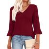 image:imageWIHOLL Womens Blouses Dressy Casual 34 Length Sleeve Tops Lace Trendy 2026 Spring Summer V Neck Shirts Vacation OutfitsWine Red