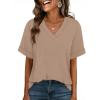image:imageWIHOLL Womens Oversized V Neck Tshirts Plus Size Summer Tops 2026 Short Rolled Sleeve Shirts Dressy Casual Blouses S4XLBeige