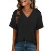 image:imageWIHOLL Womens Oversized V Neck Tshirts Plus Size Summer Tops 2026 Short Rolled Sleeve Shirts Dressy Casual Blouses S4XLBlack