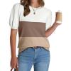 image:imageWIHOLL Womens Puff Short Sleeve Sweater 2026 Spring Summer Tops Trendy Business Causal Outfits Work Blouses ClothesWhite Brown Khaki
