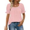 image:imageWIHOLL Womens Short Sleeve Square Neck Summer Tops Dressy Casual Blouses Trendy Clothes 2026A  Pink Stripe