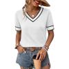 image:imageWIHOLL Womens Short Sleeve Sweater Lightweight Knit Tops Summer Spring Shirts with Buttons Trendy1white Black Striped