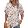 image:imageWIHOLL Womens Summer Tops Short Petal Sleeve Shirts Fashion V Neck Womens ClothingFloral 08