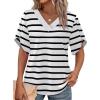 image:imageWIHOLL Womens Summer Tops Short Petal Sleeve Shirts Fashion V Neck Womens ClothingStriped 03