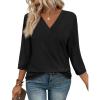 image:imageWIHOLL Womens Tops 34 Length Sleeve V Neck Casual Tunic Tops Basic Shirts Loose Fit BlouseA Black